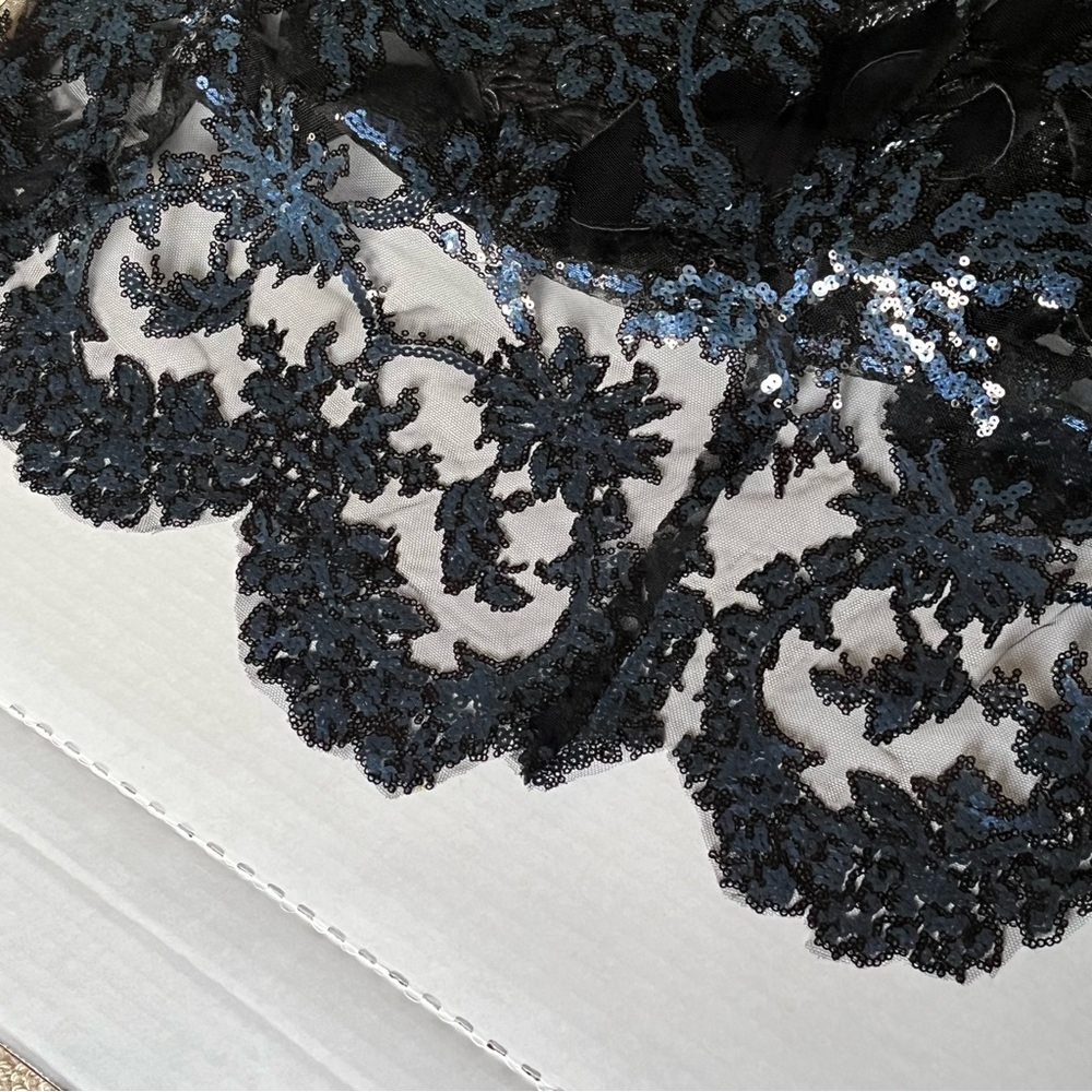 Kay Unger navy black embellished tea length gown 4 - Picture 11 of 13